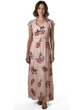 Row A Floral Open Back V-Neck Maxi Dress, Pink, Women's Size Small
